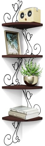 Alsonerbay 4-Tier Cat Shaped Corner Shelf Wall Mounted, Dark Walnut | Solid wood, metal bracket, 16kg total capacity, multi-layer, for decor & storage, for pet lovers & housewarming gifts