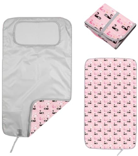 Hamur Home Bärbar Skötmatta Vattentät 40 x 70 cm Återanvändbar Skötmatta Maskintvättbar för On-the Go-bytekoppling (Swan)