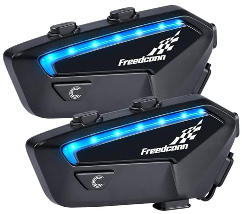 FreedConn 2-pack FX motorcykelhjälm Bluetooth-headset, 2-10 ryttare motorcykel intercom, ultratunt kommunikationssystem med brusreducering, IP67 vattentät, musikdelning