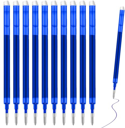 10 Stück 0,7mm Stifte Ersatzminen,Tintenroller Patronen,Friktionsstifte,Upgraded Nachfüllminen,Druckgelschreiber,Drückbar Für Tintenroller Radierbar und Extra Radierer(Blau)
