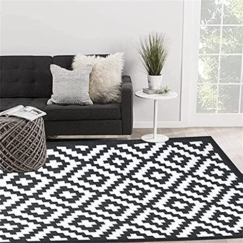 Enipate Geometric Outdoor Rugs for Garden Patios, 5x8ft Waterproof Reversible Decking Rug, Large Plastic Portable Woven Picnic Blankets Carpet Mat
