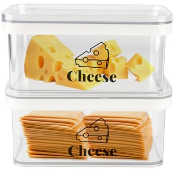 Porta Formaggio Da Frigorifero,Set Di 2 Contenitore Per Formaggi Con Coperchio,Salva Formaggio Sovrapponibile ,Sicuro Per Gli Alimenti e Privo Di Bpa Contenitore Formaggio Per Frigo 16.5 x 10 x 8 Cm