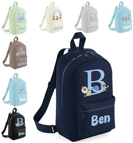 The Baby Box UK Personalised Boys Rucksack Backpack Bag Dinosaurs Bears Animals Space Mini School Club Nursery (Navy Blue)