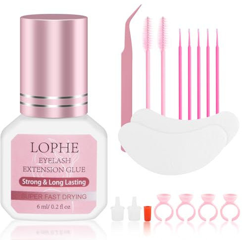LOPHE Pegamento Pestañas pelo a pelo, 6 ml Pegamento para Extensiones de Pestañas, Kit de Adhesivo para Pestañas Semipermanentes, Uso Profesional, Secado Rápido de 2 Segundos, 6 Sem Retención