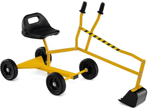 GYMAX Kids Ride on Digger, Children Construction Excavator with 2-Handed Controls, 360° Rotatable Function&4 Wheels, Outdoor Beach Sandbox Toy Excavator for Sand Dirt Snow (Black+Yellow, 119x39x64cm)