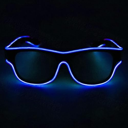 YUANYUYING LED-Brille, kabellose LED-Partybrille, USB-aufladbar – 3 Leuchtmodi (Dauerlicht/langsames/schnelles Blinken) | Leuchtende Sonnenbrille für Raves, Konzerte, Festivals (blau)