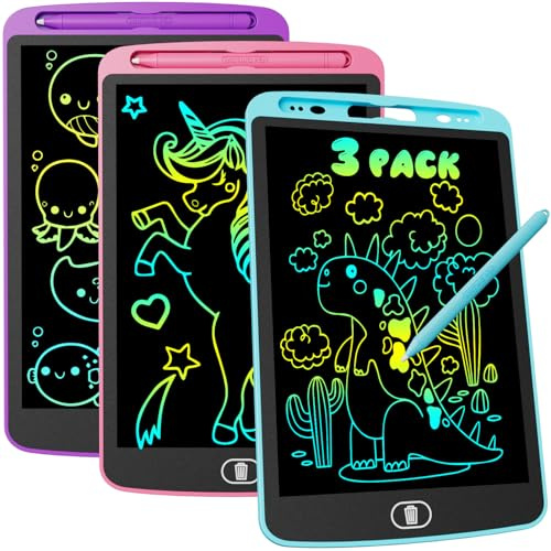 Tableau d'Écriture LCD 10 Pouces - Lot de 3 | Ardoise Magique Enfant sans Lumière Bleue | Écologique, Léger et Portable | Pour Dessin, Jeu et Apprentissage