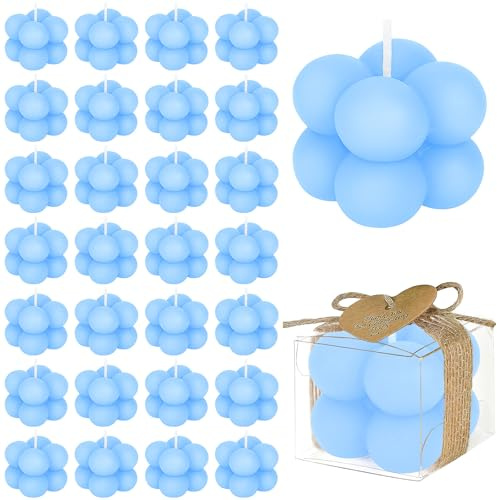 30 Sets Mini Bubble Candles Party Favors Gifts for Guests Soy Scented Candles with Cards Ribbon DIY Gift Set for Baptism Party Bridal Shower Thank You Gifts (Blue)