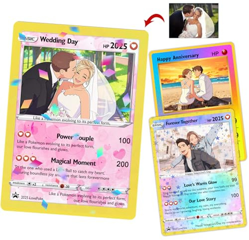 Carta Poke Personalizzata con Foto, Nome e Testo Carta Poke Personalizzata in Stile Anime per Allenatori, Ideale per Coppie e Amanti Degli Animali, Perfetta per Compleanni, San Valentino e Natale.