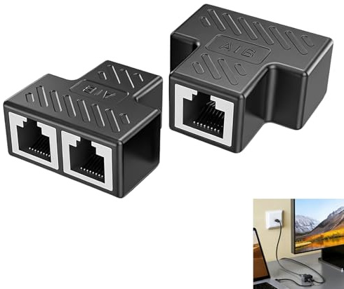 2 Piezas Conectores Divisores RJ45, Adaptador 1 a 2 RJ45, Divisor Ethernet, Splitter Pasivo LAN con Conectores Dorados Acoplador para Cat5 Uso Alternado No Simultáneo Extensor Red para Hogar Oficina