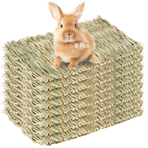 8 stycken kaningräsmatta: 28 x 20 cm gräsmatta, vävd sängmatta, naturliga små djur, gräsmattor, djurtuggleksaker för kaniner, hamstrar, marsvin, hampmattor