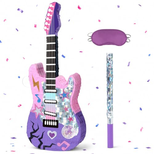 WERNNSAI Guitar Pinata for Kpop Birthday Decorations Party Supplies | Kpop Party Favors Birthday Decorations Music Party Favors Pinata with Stick and Blindfold