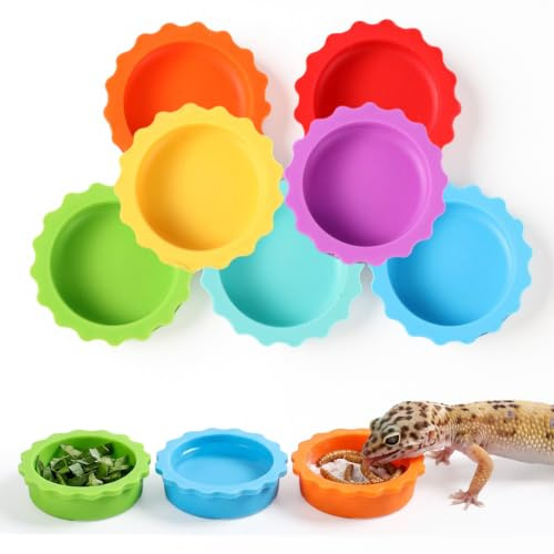 7PCS Crested Gecko Food Dish, Silicone Reptile Feeding Dish Water Bowl Small Gecko Feeding Cups Reptile Tank Accessories for Hermit Crab Tarantula, Isopods, Snails and Lizard 7 Colors
