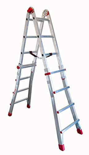 Faraone - Escalera de Aluminio - Escalera Telescópica TELES.T4-130x53x20 cm - 8+8 Peldaños - Incluye Estabilizadores - Escalera de Aluminio Multiusos - Altura Regulable - Muy Resistente y Estable