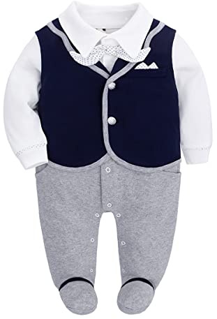 famuka Bébé garçon Smoking Costume Nouveau-né baptême Mariage vêtements bébé Costumes et Vestons (Bleu, 6-9 Mois)