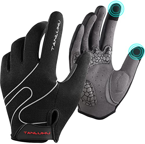 Tanluhu Cycling Mountain Bike Biking Gloves for Men Women Outdoor Full Finger Workout Touch Screen Anti-Slip Shock-Absorbing MTB Road Bicycle Gloves(Black)