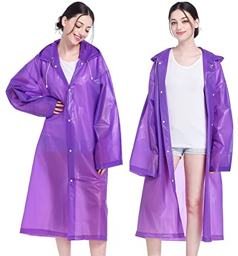 AIDEGER EVA Rain Ponchos for Adults, 2 Pack Reusable Raincoats with Hoods and Sleeves Lightweight Rain Jacket