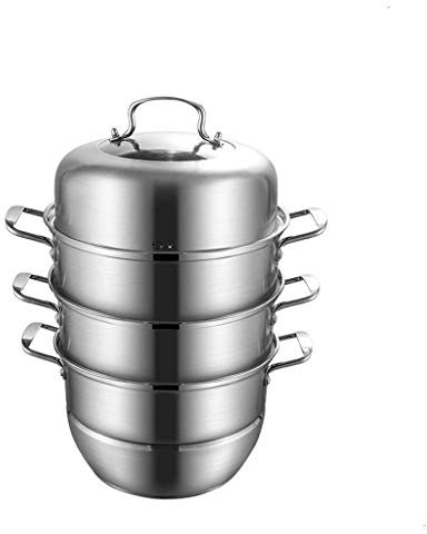 OQHAIR Edelstahl-Dampfgarer, Heim-Induktionsherd, Gasherd, spezieller Dampf-Fischtopf, gedämpfte Brötchen, Zwei oder DREI doppelschichtige kleine Dampfgarer (Größe: 34 cm) (34 cm)