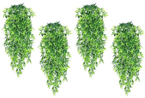 YIWONFU 4 Stück Kunstpflanzen Hängend, Künstliche Hängepflanzen 80cm Künstliche Hängepflanze Wie Echt für Wohnzimmer, Balkon, Garten, Wand, Heimdekoration