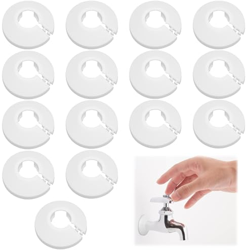 15 PCS Plastic Radiator Pipe Covers White Pipe Collars, Pipe Decoration Cover, White Radiator Pipe Collars, Water Pipe Covers Fit for 15 mm Diameter Pipe