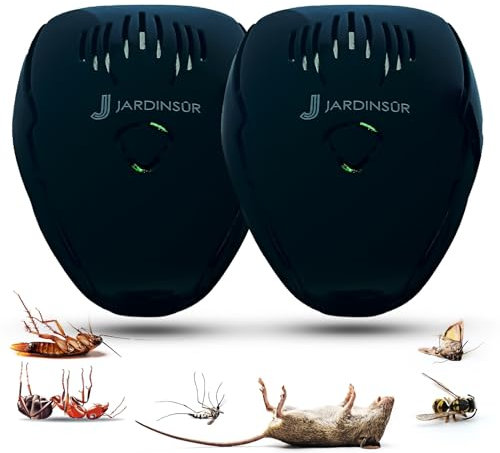 JardinSûr - Répulsif Ultrason Souris Et Rats Puissant - Anti Souris, Anti Rat, Anti Rongeurs dans Les Murs, Anti Mouche - 2 Unités pour Une Large Couverture 120m2 - Idéal pour Tout intérieur