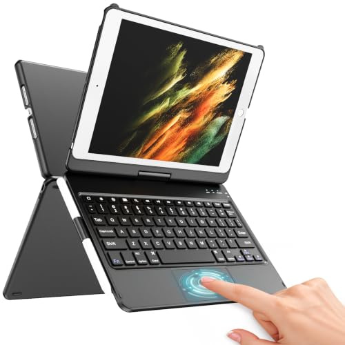 TQQ Keyboard Case for iPad 9th Generation with Multi-Touch Precision Trackpad, 360° Rotatable, Thin & Light, Compatible with iPad 9th Gen (2021), 8th Gen (2020) and 7th Gen (2019)