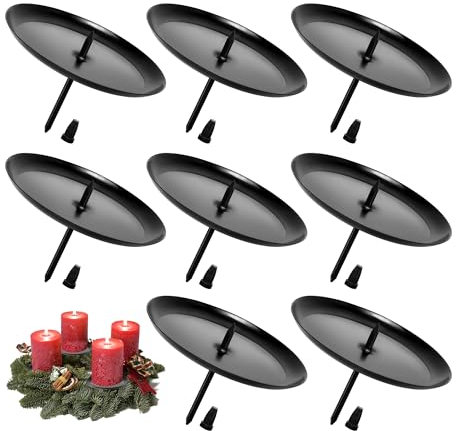 Cokaca 8 STK Kerzenhalter Adventskranz, Kerzenhalter Metall mit Dorn, Schwarz, Ø 6 cm / 2.4 Zoll, Kerzenständer für DIY Adventskranz Deko, Advent Weihnachten Kerzenteller, Adventskerzenhalter
