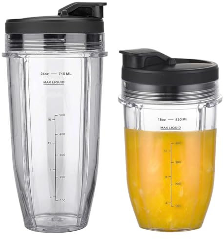 2 Pièces Cup Gobelet de Remplacement et Couvercle pour Ninja Blender Mixeur Auto-iQ BN750EU BN495EU BN800EU TB301EU TB401EU CB100EU CB350EU, Blender Bol en Verre Ninja Pièces de Rechange de Tasse