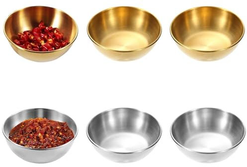 6 piezas Cuencos para Especias,8.2 × 6 × 3 cm Cuencos Pequeños Dorado,Mini Cuenco Redondo,Cuencos Aperitivos Acero Inoxidable,Se utiliza en salsas, aderezos para ensaladas y otras salsas para mojar.