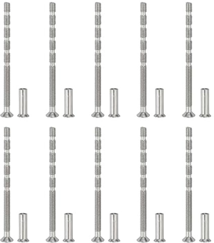 PATIKIL 10 Stück Möbel Verbindungsschrauben M4 x 65mm, Kreuzschlitz Senkkopfschrauben Set mit Hülsenmutter und Hülsenschrauben, Silber Möbelverbinder Schrauben für Türgriffe Schrankgriffe