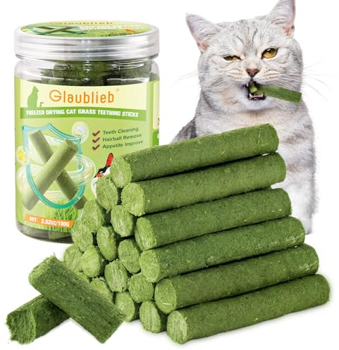 Katzengras Snack, Katzengras Sticks Natürlich Getrocknet Snacks für Katzen für Haarballenentfernung und Zahnpflege, Katzenminze, Cat Grass Stick (100g)