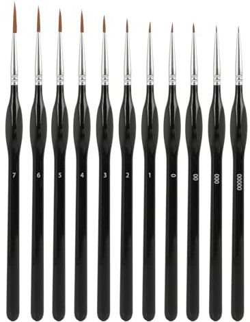 11PCS Pinceles De Detalle para Pintura Pinceles Finos con Marcas De Números, Cerdas De Nailon Y Mango De Madera, para Acrílico, Acuarela, Óleo, Modelismo Y Pintura por Números