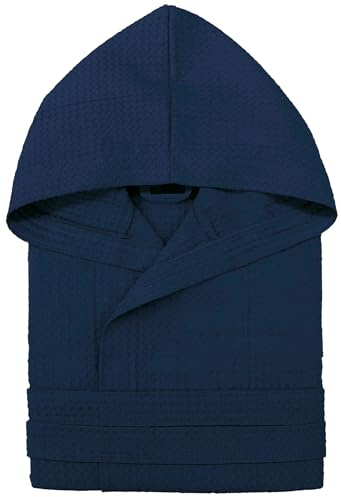 Peignoir unisexe nid d’abeille pour homme et femme en coton, avec capuche, poches et ceinture – Léger, absorbant, respirant – Idéal pour la maison, le spa, la piscine, la salle de sport et les voyages
