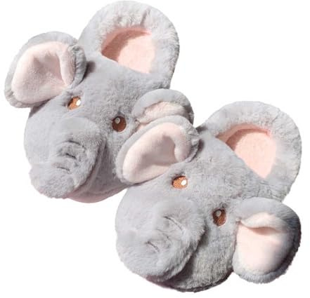 Dasongff Chaussons Femme Homme Drole Éléphant Pantoufles Hiver Chaude Peluche Fourrure Confortable Duveteux Sans Glissement Cartoon Animaux Chaussures Doublure Antidérapantes Intérieur/extérieur