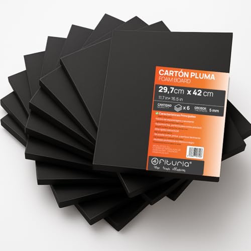 OFITURIA Skumskiva svart A3 (29,7 x 42 cm) förpackning 6 st., platta av expanderad polystyren lätt och styv, skumbräda mångsidig och skärbar, för hantverk och modeller, 5 mm