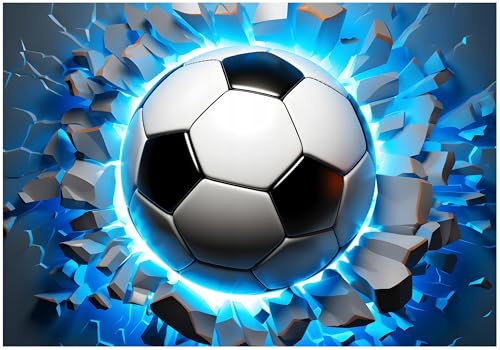 WallArena - Papier peint panoramique intissé football 350x250 cm - Papier peint photo non tissé - Pour salon et chambre à coucher - Effet 3D - Avec colle - Sport Adolescent noir bleu