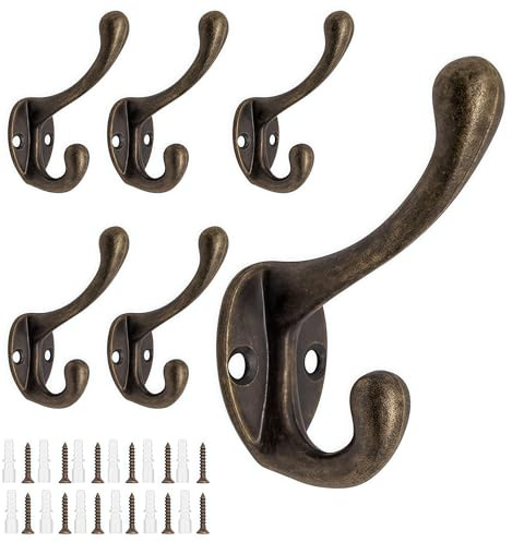 6 Pieces Crochets et Patères pour Maison, Bronze vert Patères Portemanteaux pour Entrée, Aluminium Porte Manteau Mural, Crochets Muraux Vestiaire Avec pour L'entrée, Garage, Chambre, Balcon Salle Bain