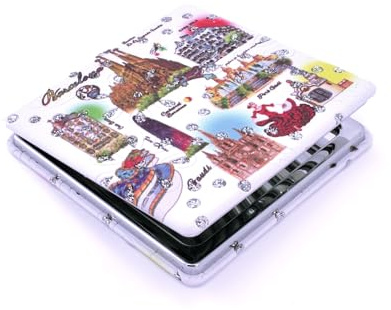 BDM Espejo de Bolsillo Barcelona | Espejo Compacto Doble para Mujer | Regalo Souvenir de Viaje con Brillantes | Diseño Gaudí Sagrada Familia | Ideal para Bolso