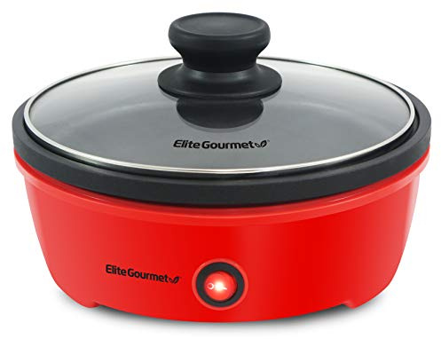 Elite Gourmet EGL-6101 Personal Stir Fry Griddle Pan, Rapid Heat Up, 650 Watts Non-stick Electric Skillet with Tempered Glass Lid, Red