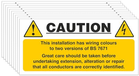 iSigns Warning Signs (Mixed Cable Notice), Pack of 10 Mixed Wire Labels, 130x60mm, Self-Adhesive Vinyl Electrical Warning Labels, British HSE Standards Approved