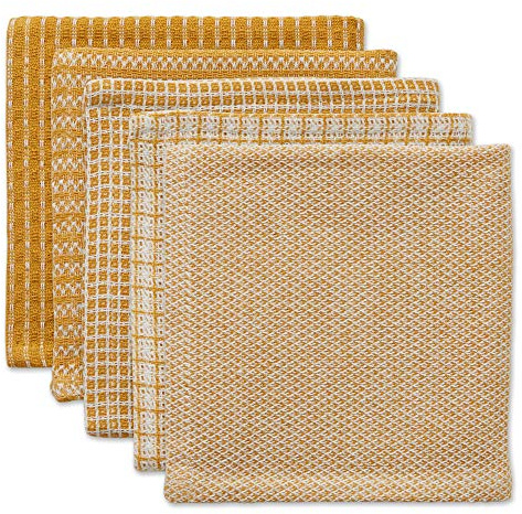 DII Everyday Kitchen Assorted Dishcloth Set of 5, 12x12, Honey Gold