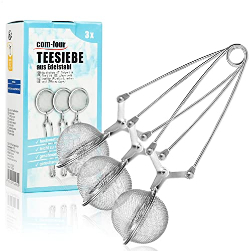 COM-FOUR® 3x Pinze per il tè in acciaio inossidabile 304 - infusore per il tè a forma di sfera - filtri per tè sfuso, spezie ed erbe aromatiche (03 pezzi - Ø 4,5 cm)