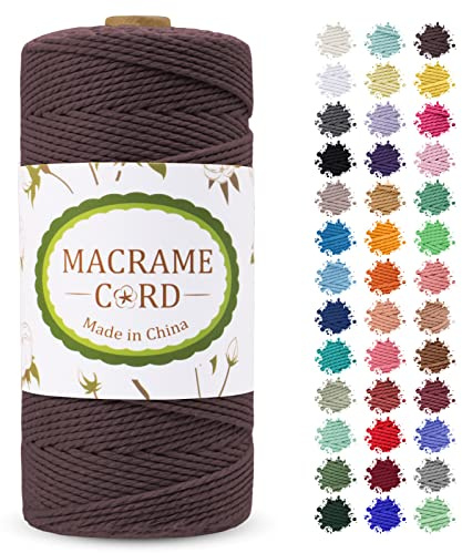 LEREATI Corde Macramé 2mm x 200m, Fil Macramé Corde Coton Naturelle Ficelle Corde, Cordon Coton pour Cintres de Plantes Bricolage Tressée Tentures Murales Jardinage Décoration Bohème (Marron)