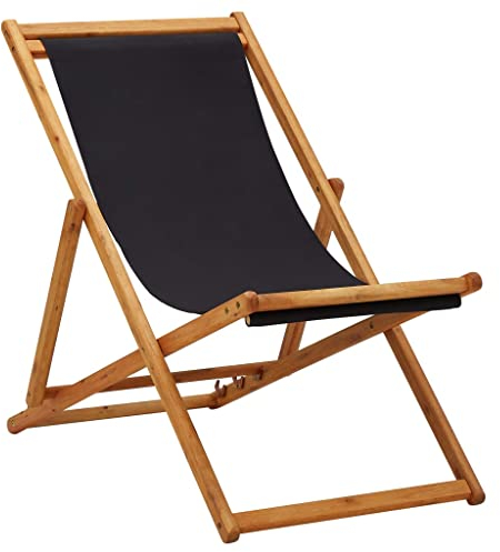 MaGiLL Home Hardware Businese Klappbarer Strandstuhl, Eukalyptusholz und Stoff, Schwarz