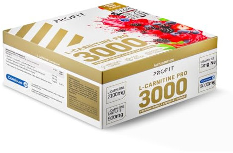 PROFIT - L-Carnitina PRO 3000-20 sticks x 15ml - Carnipure - Mejora la Energía, Resistencia y Rendimiento - Fat Burner Líquido - Con Vitamina B3 (20 sticks x 15 ml, Frutas del bosque)