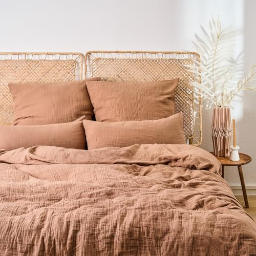 Blumtal Biancheria da letto estiva in mussola, 200 x 220 cm + 2 x 80 x 80 cm, certificata Oeko-TEX, in 100% cotone, set extra morbido, lavabile a 40 °C