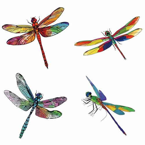 GORGECRAFT 4 Styles Dragonfly Window Stickers 6.3x6.3 Inch Round Anti-Collision Static Sliding Door Decals Reusable Glass Vinyl Alert Film Clings for Prevent Stop Birds Dog Pets Strikes Home Decor