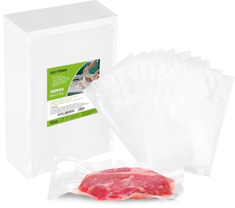 GRIFEMA GH80, Sacs de Conservation Sous Vide Alimentaire sans BPA, Compatible avec La Plupart des Machines Sous Vide, Rangement et Cuisson Pratiques des Ingrédients, 20 × 30CM (100 Pièces)