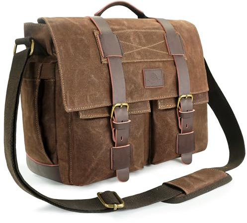 densata Messenger Bag for Men, 14-Inch Waterproof Laptop Bag, Waxed Canvas Satchel Bag for School, Vintage Rugged Shoulder Computer Bag, Crossbody Briefcase for Work Travel (Vintage Brown)