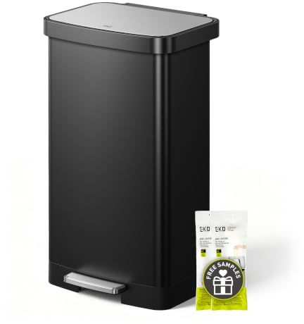 EKO Hudson Matte Stainless Steel 75 Liter/20 Gallon Large Kitchen Trash Can, Tall Step Garbage Can with Rear Bag Storage Compartment (Matte Black)